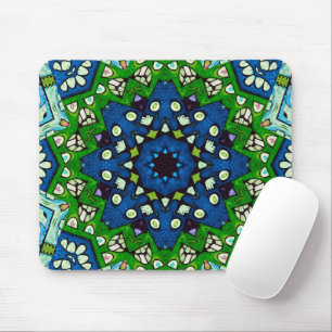 Mosaic Blue Green Hippie Boho Mandala Mousepad