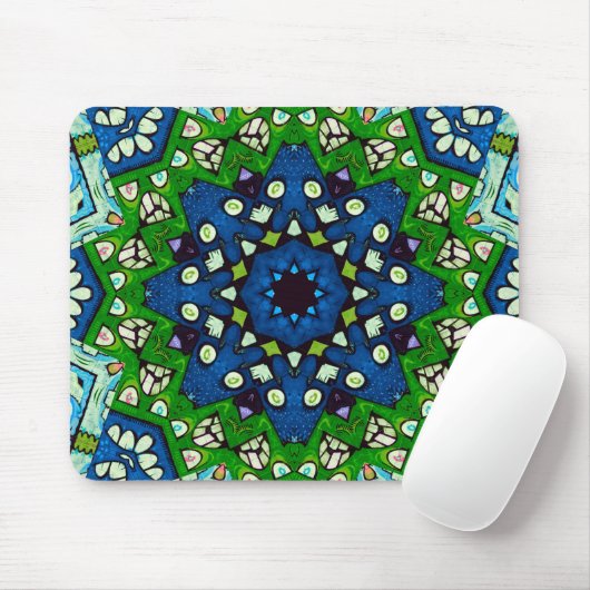 Mosaic Blue Green Hippie Boho Mandala Mousepad (Mit Mouse)