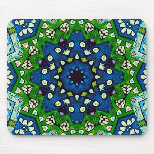 Mosaic Blue Green Hippie Boho Mandala Mousepad (Vorne)