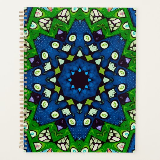 Mosaic Blue Green Hippie Boho Mandala Planer (Vorderseite)