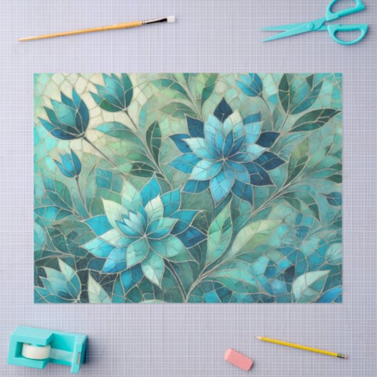 Mosaic Blue Teal Floral Pattern Decoupage Seidenpapier (Basteln)