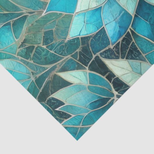 Mosaic Blue Teal Floral Pattern Decoupage Seidenpapier (Detail)
