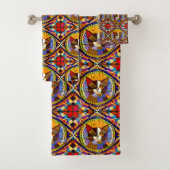 Mosaic Calico Katze in farbigen Fliesen aus Glas Badhandtuch Set (Insitu)
