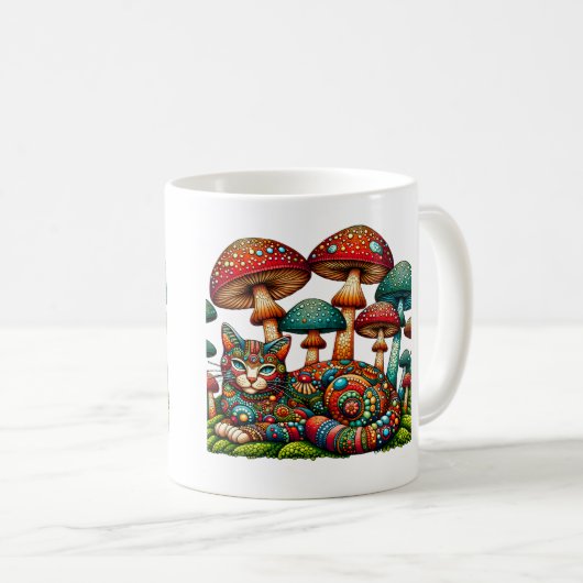 Mosaic Cat in Mushrooms Kaffeetasse (VorderseiteRechts)