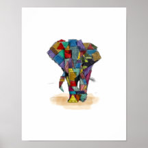 Mosaic Elephant Print Poster