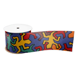 Mosaic Geckos Muster - Erdfarbe Satinband