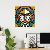 Mosaic Geometric Portrait in Amber and Teal Poster (Heimbüro)