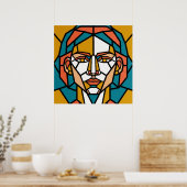 Mosaic Geometric Portrait in Amber and Teal Poster (Küche)