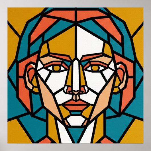 Mosaic Geometric Portrait in Amber and Teal Poster (Vorne)