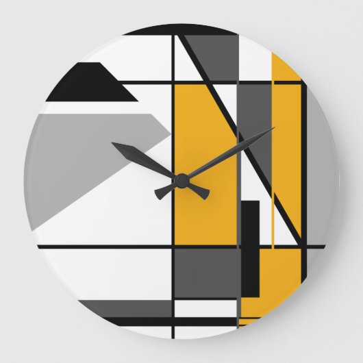 Mosaic Gold White Gray Black Geometric Abstrakt Große Wanduhr (Vorderseite)