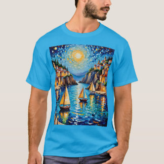 Mosaic Harbour Sunset Sailboats T-Shirt