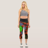 Mosaic Kaleidoscope Blume Grün Blau und Rot Legg Capri Leggings (Vorderseite)