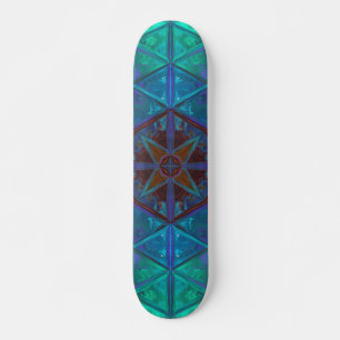 Mosaic Kaleidoscope Square Blau und Lila Skateboard