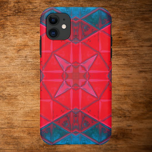 Mosaic Kaleidoscope Square Rot und Blau Case-Mate iPhone Hülle