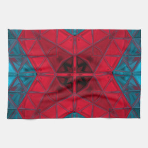 Mosaic Kaleidoscope Square Rot und Blau Geschirrtuch