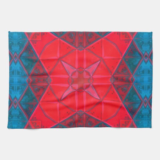 Mosaic Kaleidoscope Square Rot und Blau Geschirrtuch (Horizontal)