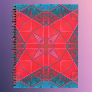 Mosaic Kaleidoscope Square Rot und Blau Notizblock