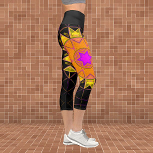 Mosaic Kaleidoskop Blume Orange Pink und BlacK L Capri Leggings