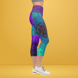 Mosaic Kaleidoskop Platz Blau und Lila Legierung Capri Leggings