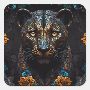 Mosaic Leopard Majesty Quadratischer Aufkleber