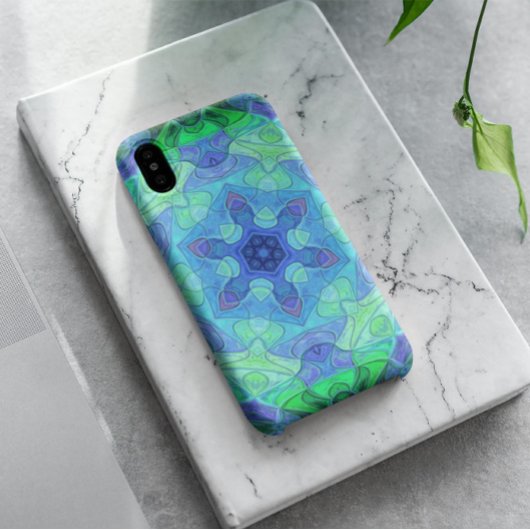 Mosaic Mandala Blume Blau und Grün Case-Mate iPhone Hülle
