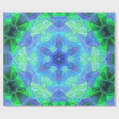 Mosaic Mandala Blume Blau und Grün Geschenkpapier (Flach)