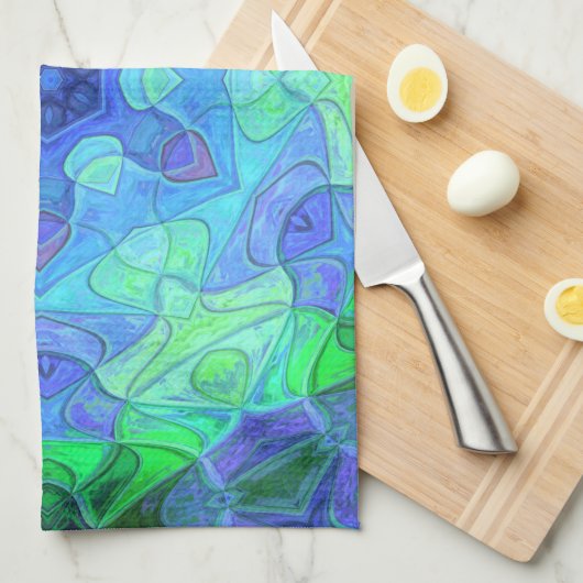 Mosaic Mandala Blume Blau und Grün Geschirrtuch (Viertel Falte)