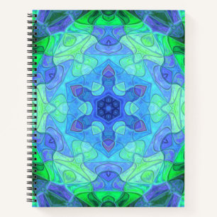 Mosaic Mandala Blume Blau und Grün Notizblock