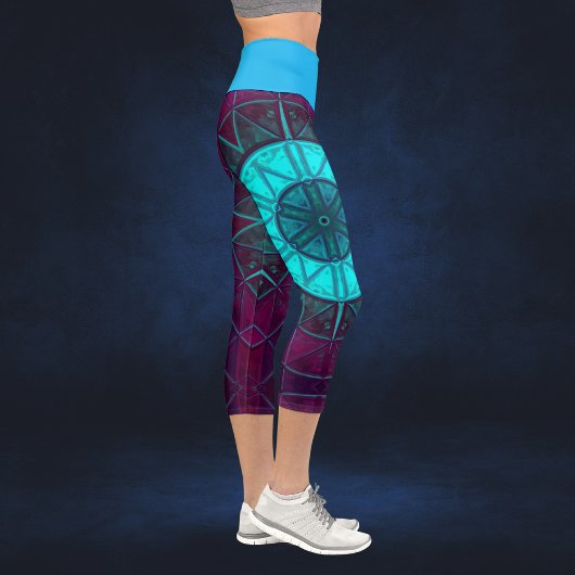 Mosaic Mandala Blume Blau und Lila Capri Leggings