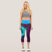Mosaic Mandala Blume Blau und Lila Capri Leggings (Vorderseite)