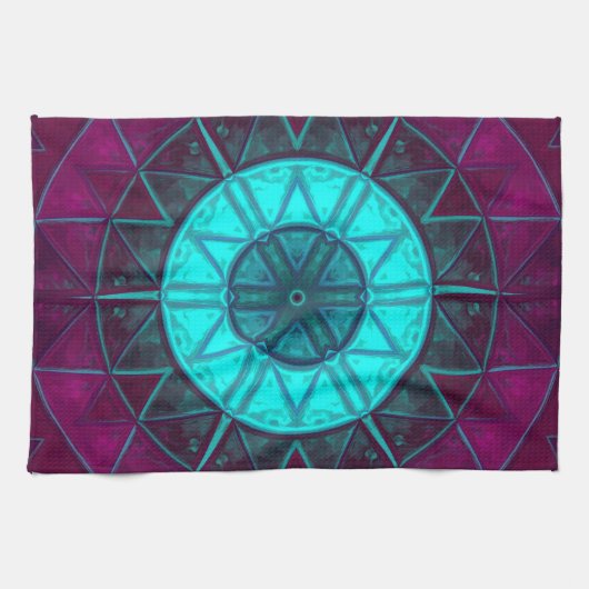 Mosaic Mandala Blume Blau und Lila Geschirrtuch (Horizontal)