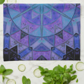 Mosaic Mandala Blume Blau und Lila Geschirrtuch (Gefaltet)