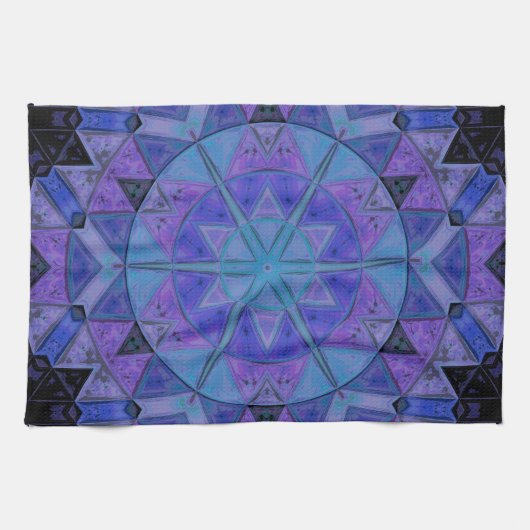 Mosaic Mandala Blume Blau und Lila Geschirrtuch (Horizontal)