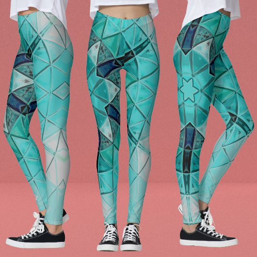 Mosaic Mandala Blume Blau und Weiß Leggings
