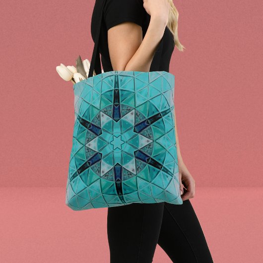 Mosaic Mandala Blume Blau und Weiß Tasche