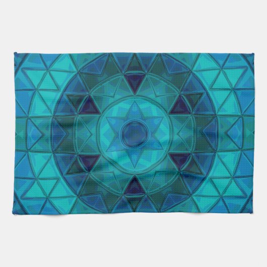 Mosaic Mandala Blume Blue Geschirrtuch (Horizontal)