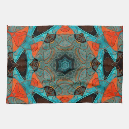 Mosaic Mandala Blume Blue und Orange Geschirrtuch (Horizontal)