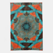 Mosaic Mandala Blume Blue und Orange Geschirrtuch (Vertikal)