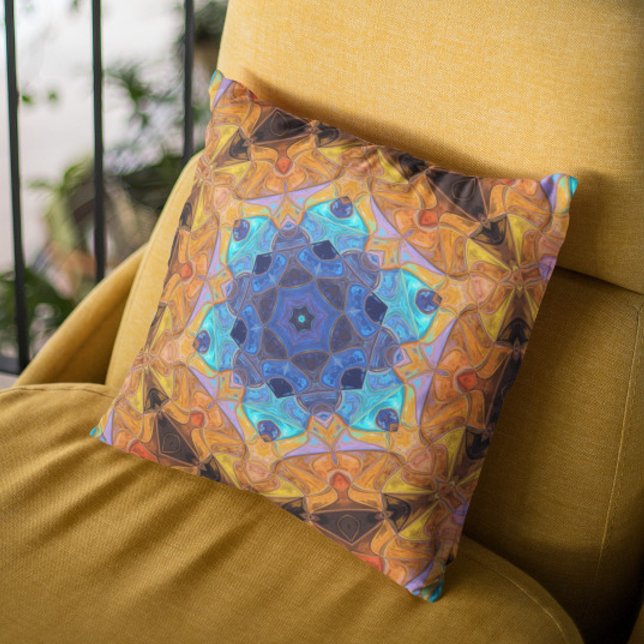 Mosaic Mandala Blume Orange und Blue Kissen (Von Creator hochgeladen)