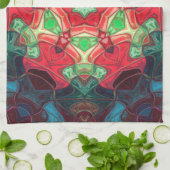 Mosaic Mandala Blume Rot Aquamarin und Blau Geschirrtuch (Gefaltet)