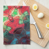 Mosaic Mandala Blume Rot Aquamarin und Blau Geschirrtuch (Viertel Falte)