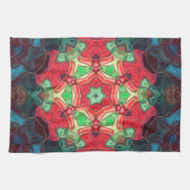 Mosaic Mandala Blume Rot Aquamarin und Blau Geschirrtuch