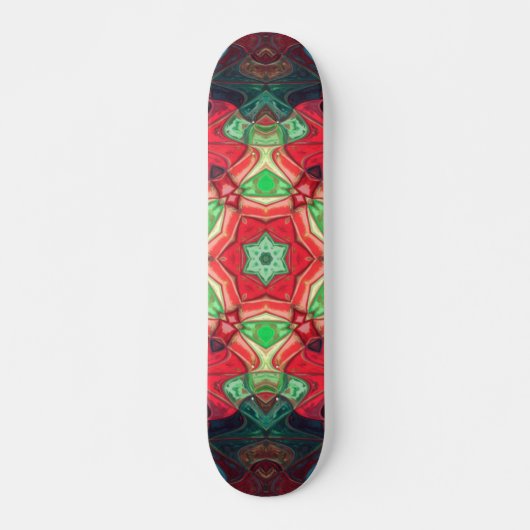 Mosaic Mandala Blume Rot Aquamarin und Blau Skateboard (Vorne)
