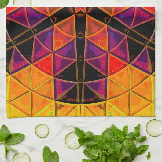 Mosaic Mandala Blume Rot Lila und Orange Geschirrtuch (Gefaltet)