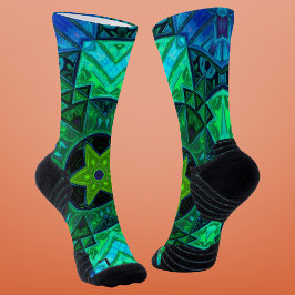 Mosaic Mandala Green und Blue Socken