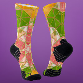 Mosaic Mandala Orange Green und Pink Socken