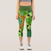 Mosaic Mandala Orange und Green Capri Leggings (Vorderseite)