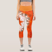 Mosaic Mandala Orange und White Capri Leggings (Vorderseite)