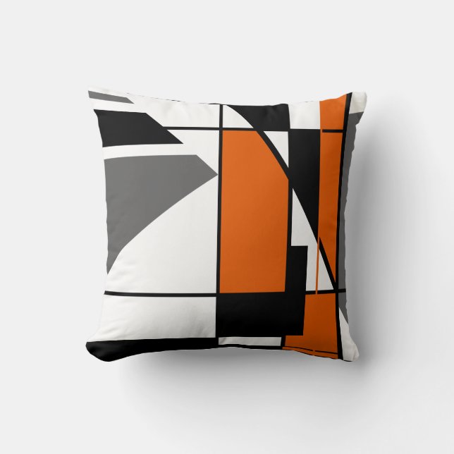 Mosaic Orange White Gray Black Geometric Abstrakt Kissen (Vorderseite)