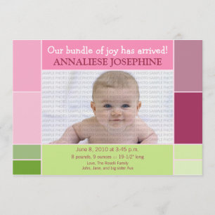 Mosaic Pink Designer Baby Birth Ankündigung